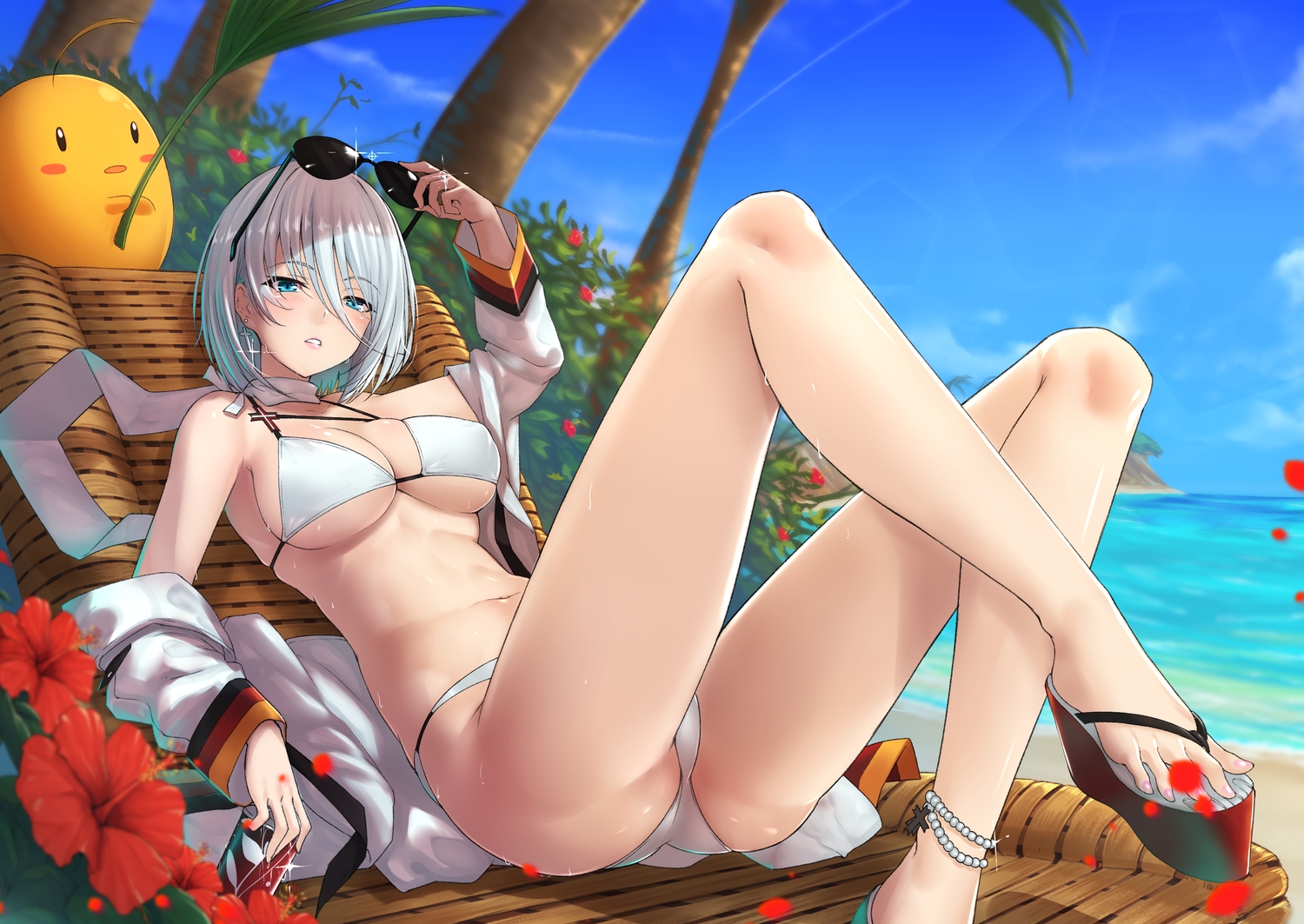 anthropomorphism, azur_lane, beach, bikini, breasts, cleavage, clouds, eva_(hq8nn1ef)