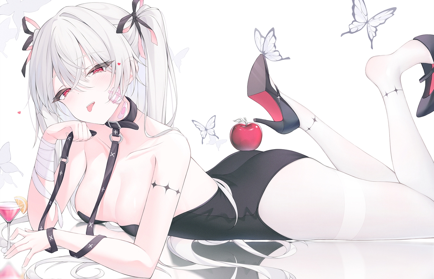 apple, ass, bandage, bandaid, bondage, breasts, butterfly, choker