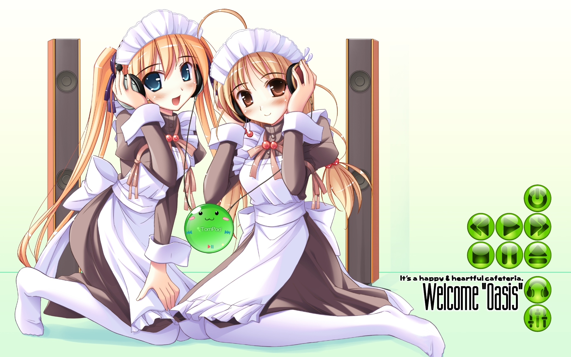 happiness, headphones, hiiragi_anri, ko~cha, maid, sakurai_chie, waitress, yuibashi