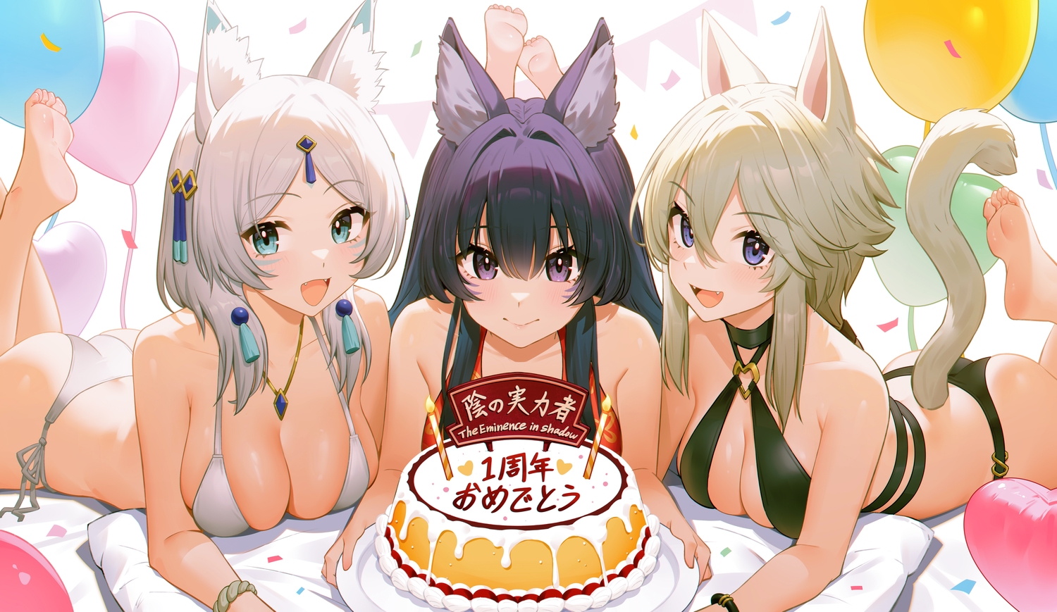 95_(jiuwujiang), animal_ears, aqua_eyes, ass, barefoot, bikini, black_hair, blue_eyes
