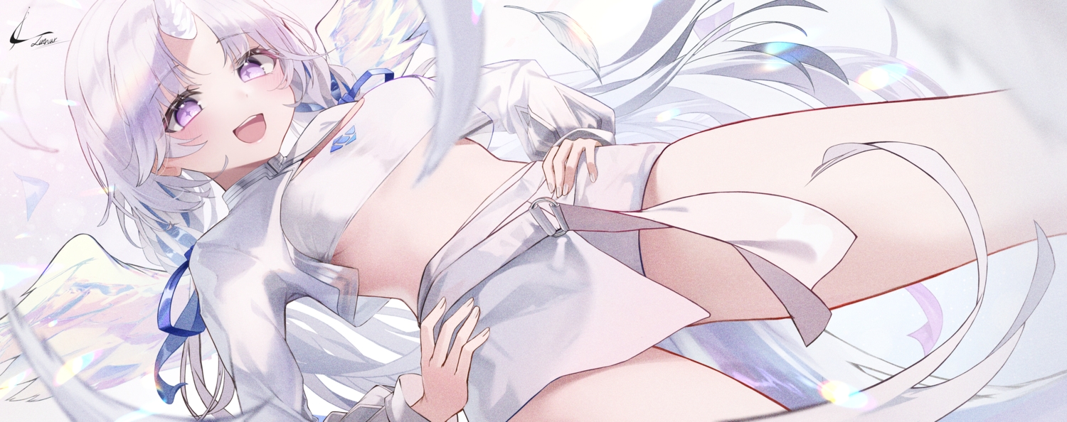 anthropomorphism, ayatsuno_yuni, bow, horns, long_hair, luenar, purple_eyes, ribbons
