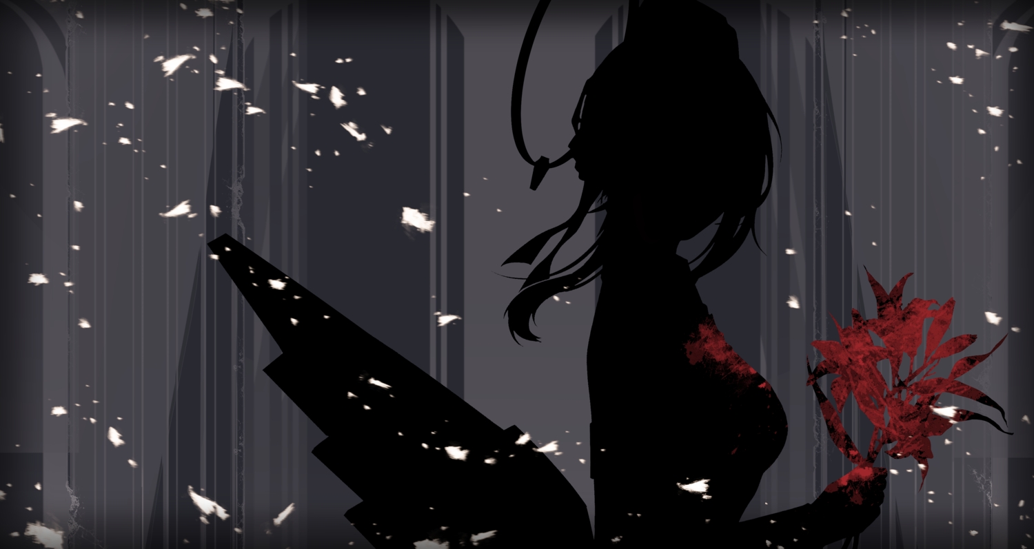 blood, dochi_ddoo, flowers, halo, hat, liv_(pgr), polychromatic, punishing:_gray_raven, short_hair, silhouette, wings