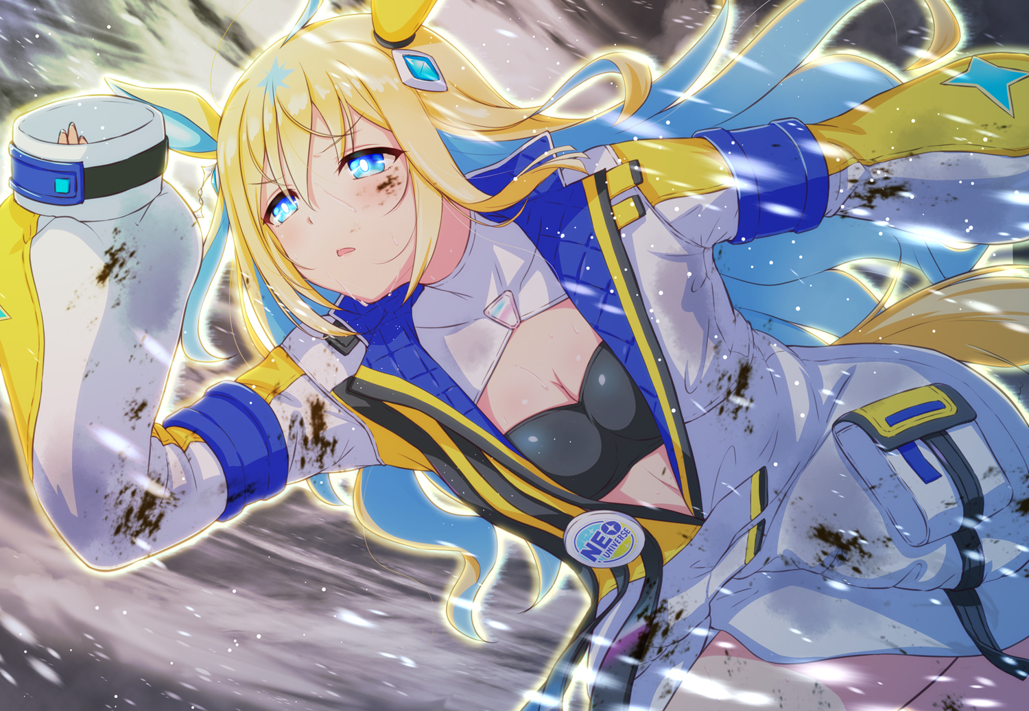 animal_ears, anthropomorphism, blonde_hair, blue_eyes, breasts, cleavage, dress, long_hair, neo_universe_(umamusume), tsuchinoto, uma_musume:_pretty_derby