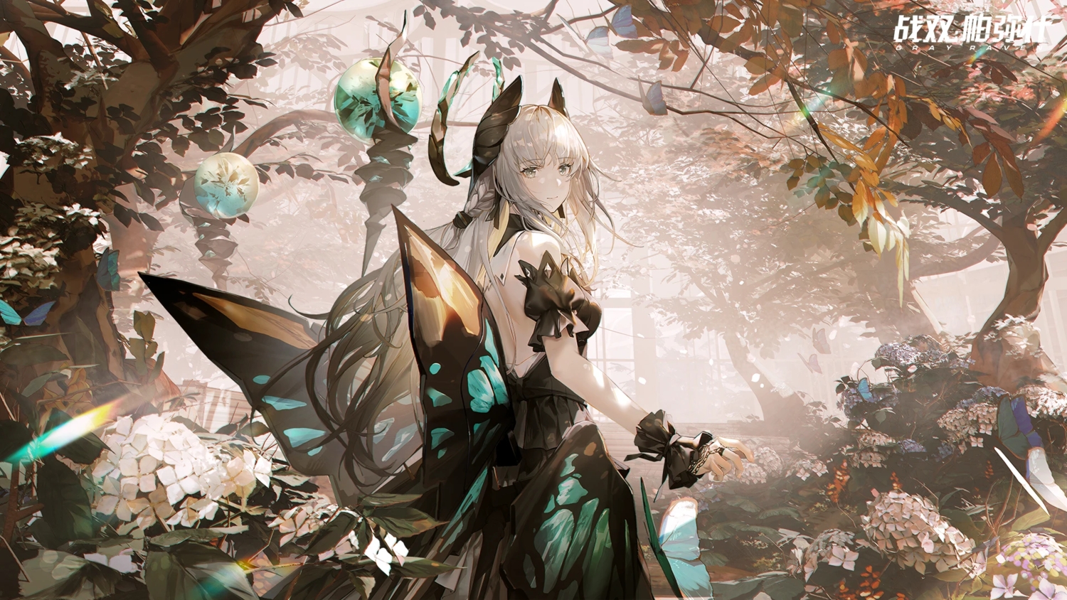 3d, animal, breasts, building, butterfly, dress, flowers, gloves