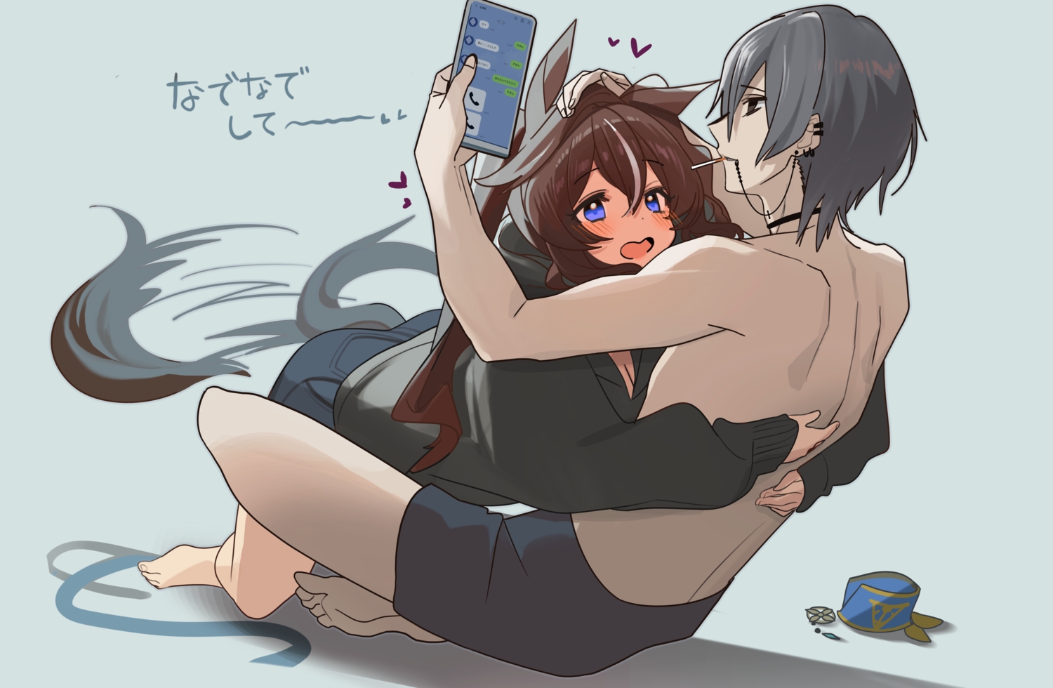 animal_ears, anthropomorphism, ashinowoto, barefoot, black_eyes, blue_eyes, blush, breasts
