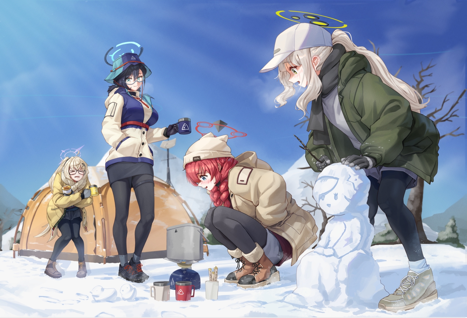aqua_eyes, black_hair, blue_archive, blue_eyes, blush, boots, braids, clouds