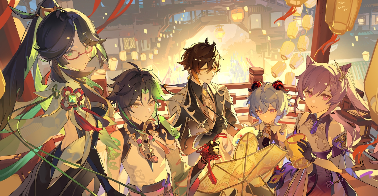 black_hair, blue_hair, braids, brown_eyes, building, crackingtaro, dress, elbow_gloves