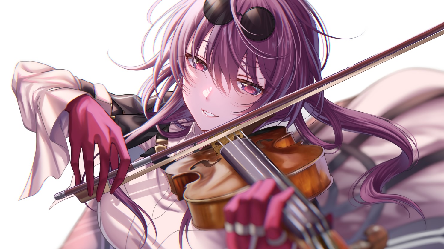 close, dress, gloves, honkai_(series), honkai:_star_rail, instrument, kafka_(honkai:_star_rail), long_hair