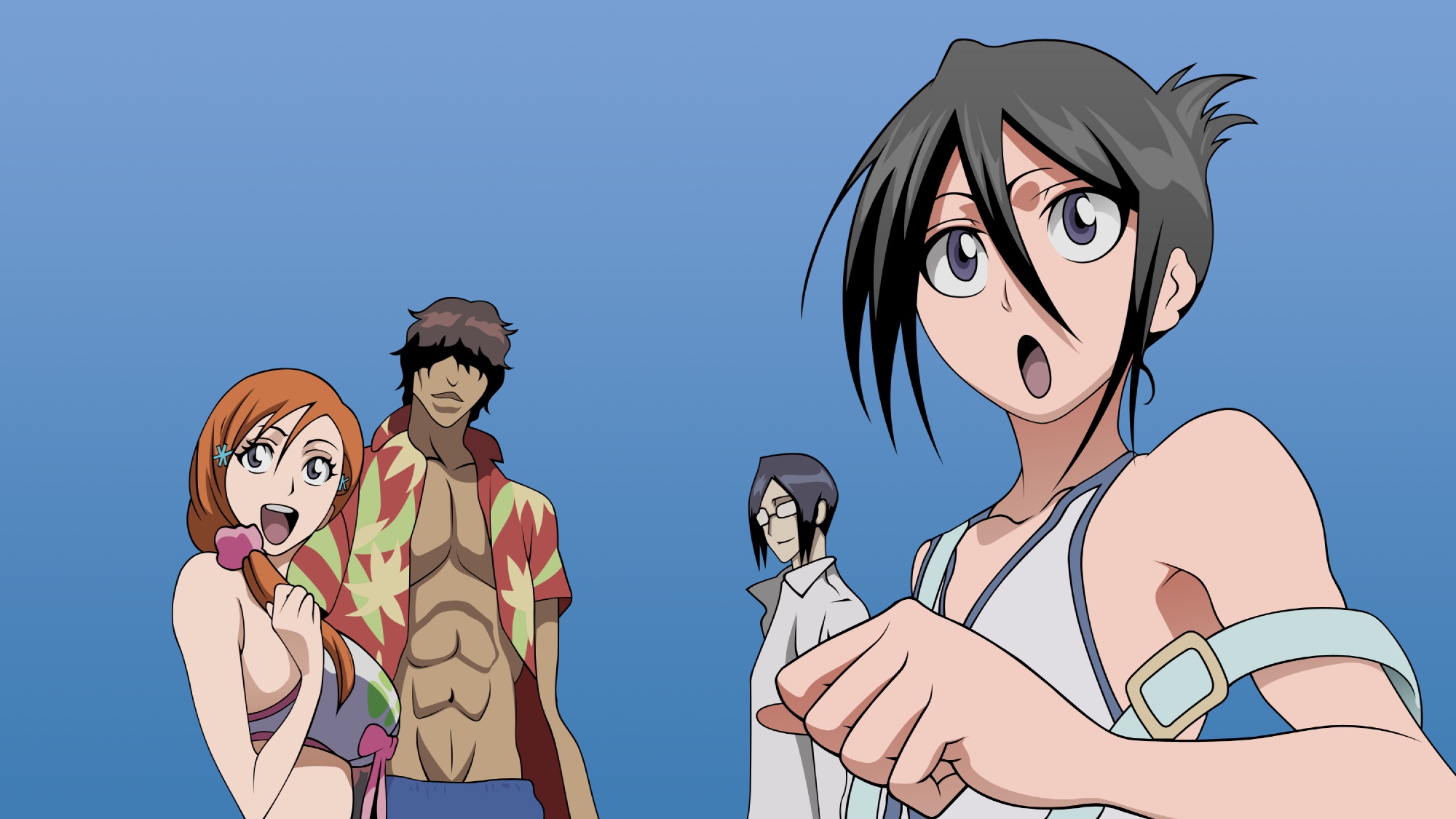 bleach, inoue_orihime, ishida_uryuu, kuchiki_rukia, male, yasutora_sado