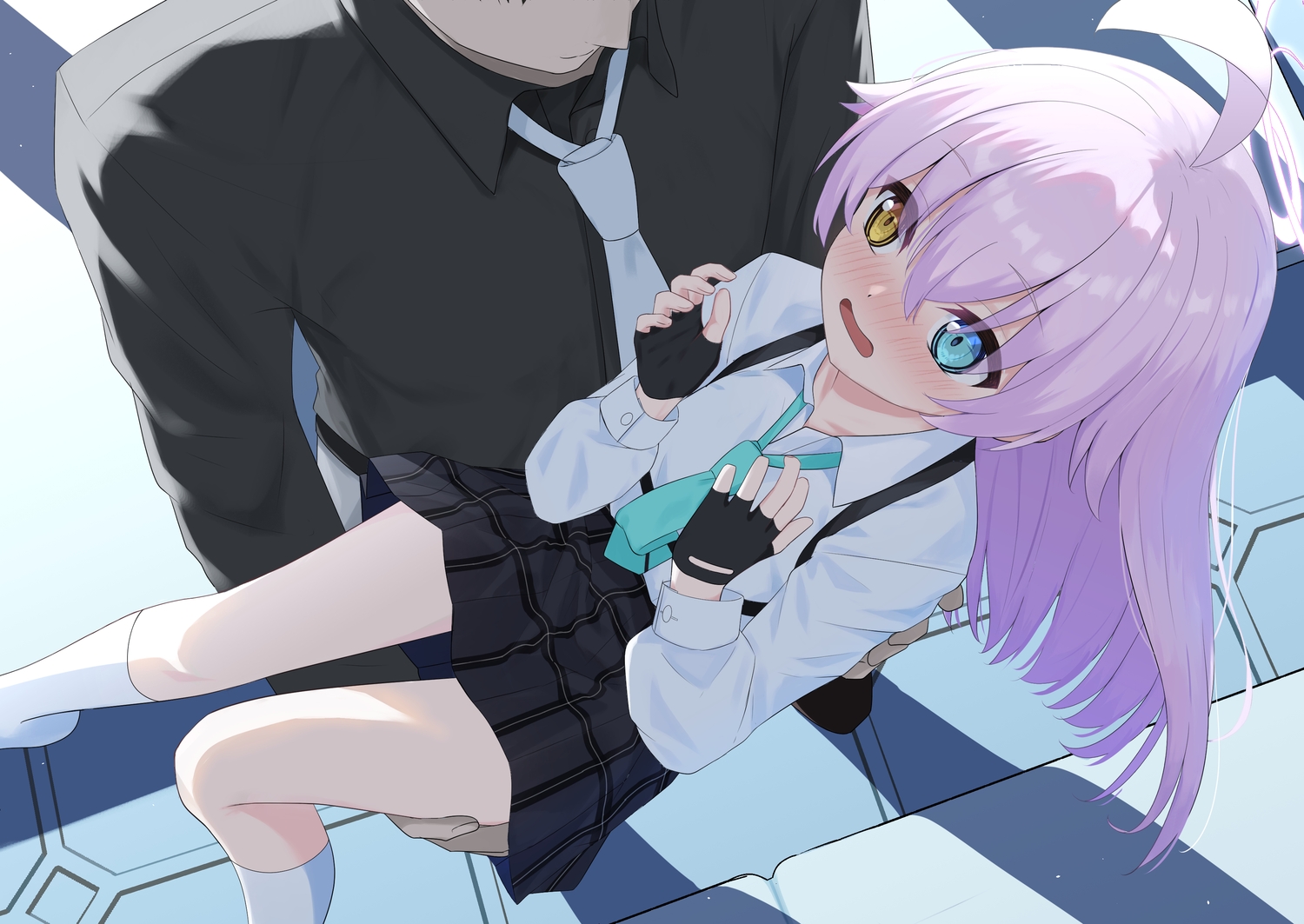bicolored_eyes, blue_archive, blush, close, cpk_prd, gloves, halo, kneehighs