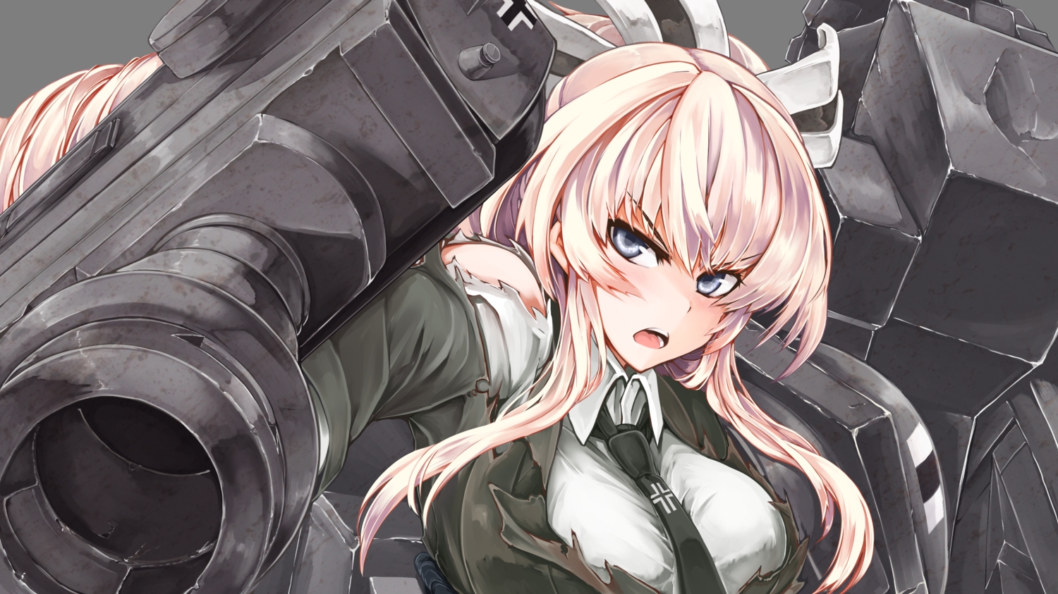 anthropomorphism, blonde_hair, blush, close, gray_eyes, ku-ba, long_hair, mechagirl