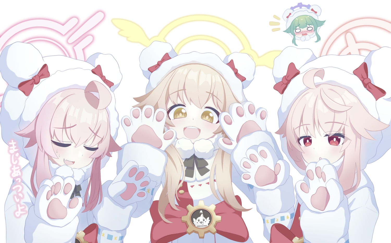 ajitani_hifumi, akiizumi_momiji, animal_ears, blonde_hair, blue_archive, bow, brown_eyes, close