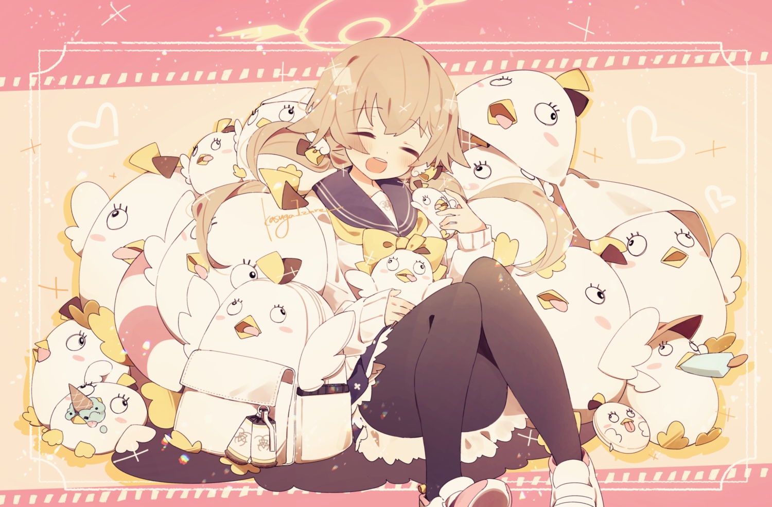 ajitani_hifumi, blue_archive, blush, bow, brown_hair, food, halo, ice_cream