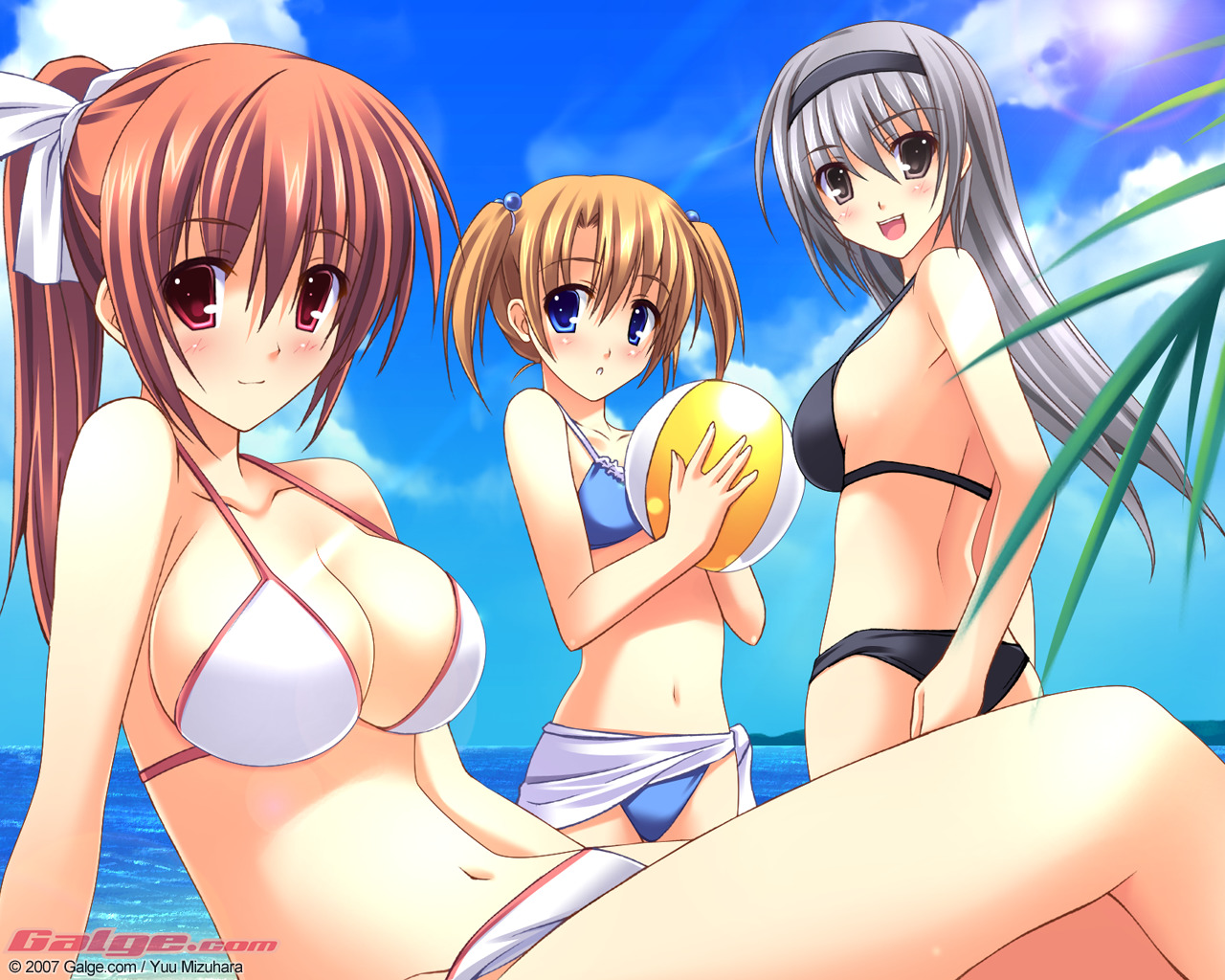 ball, beach, bikini, galge.com, logo, mizuhara_yuu, navel, swimsuit