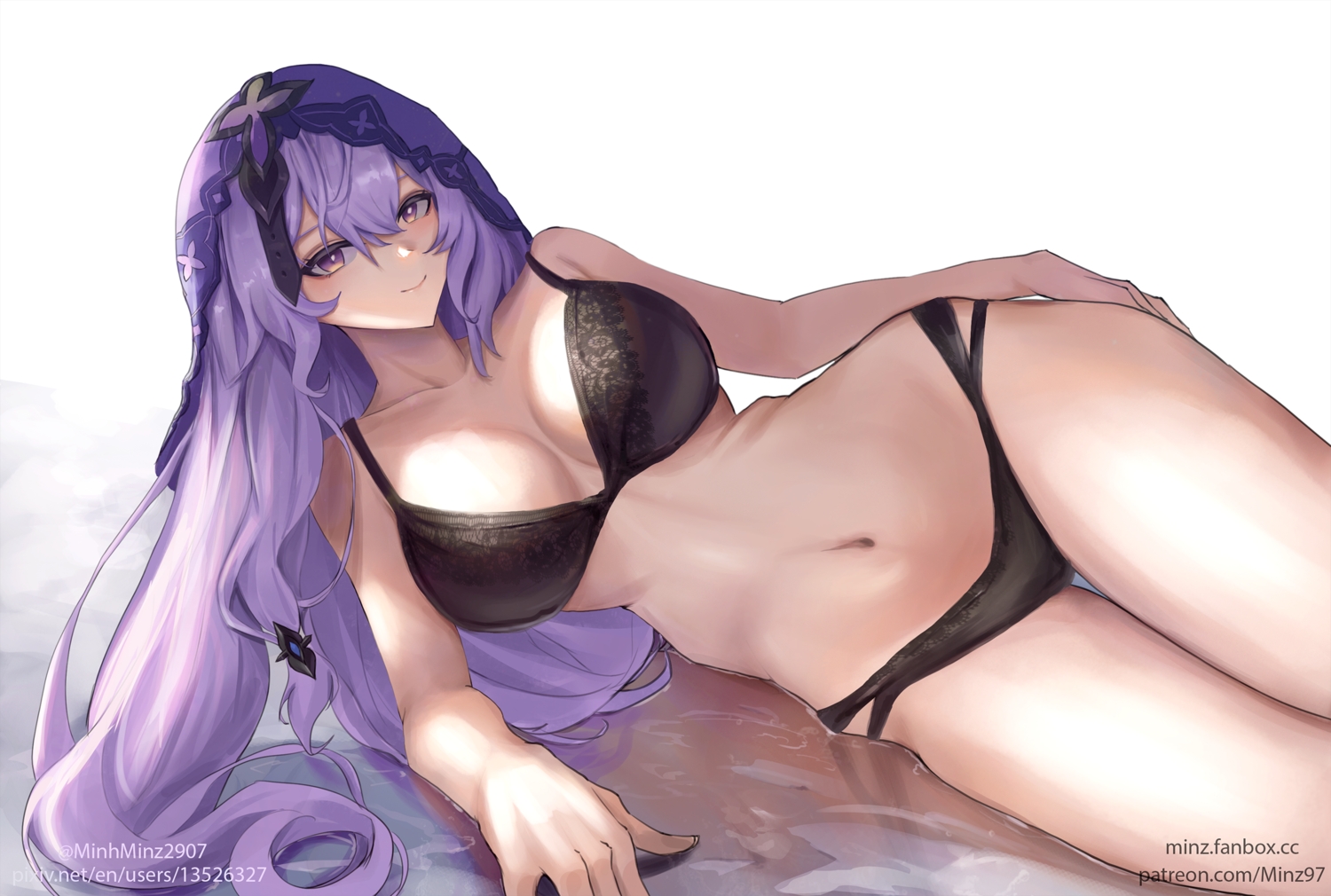 black_swan_(honkai:_star_rail), bra, breasts, headdress, honkai_(series), honkai:_star_rail, long_hair, minz_(minh_nguyen)