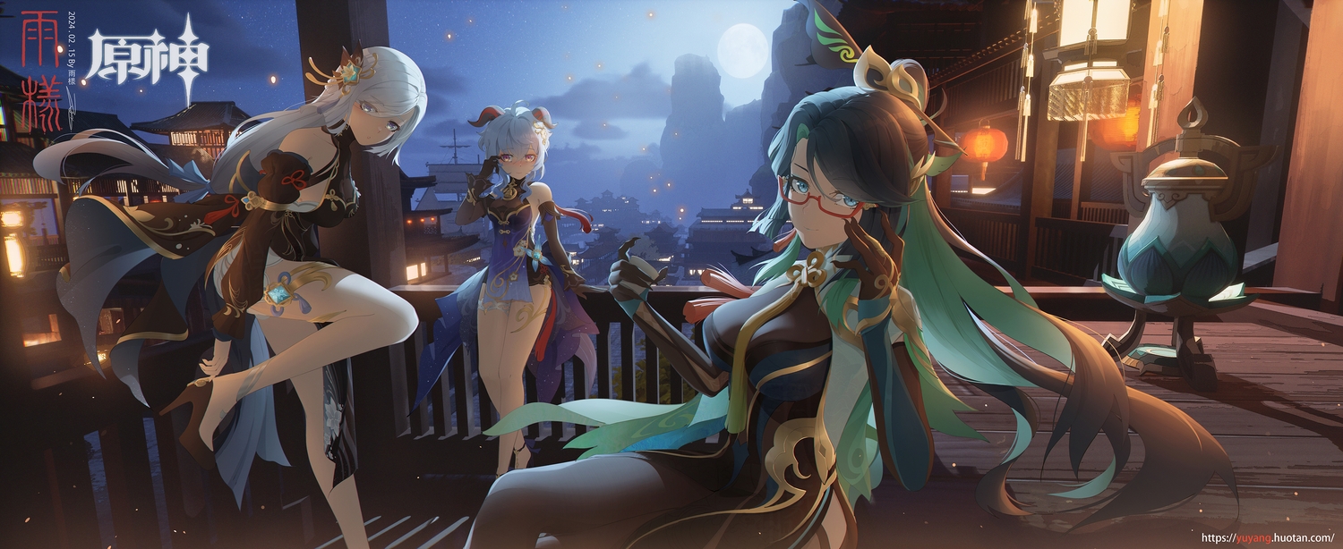 3d, black_hair, blue_eyes, breasts, building, chinese_clothes, chinese_dress, clouds
