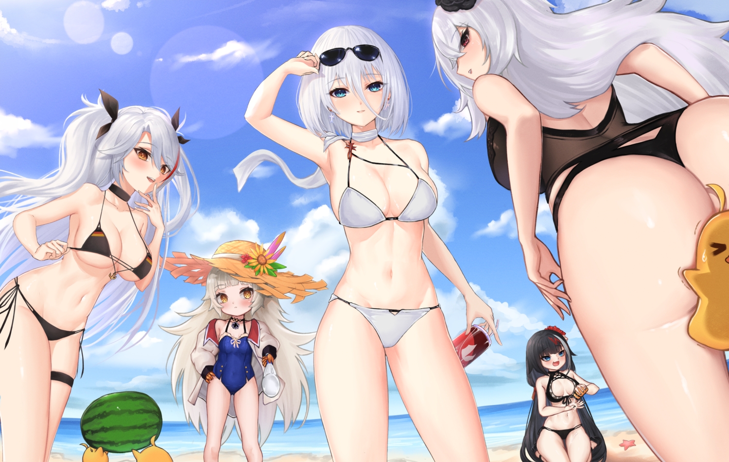 akiseiyokito_214, animal, anthropomorphism, aqua_eyes, ass, azur_lane, beach, bikini