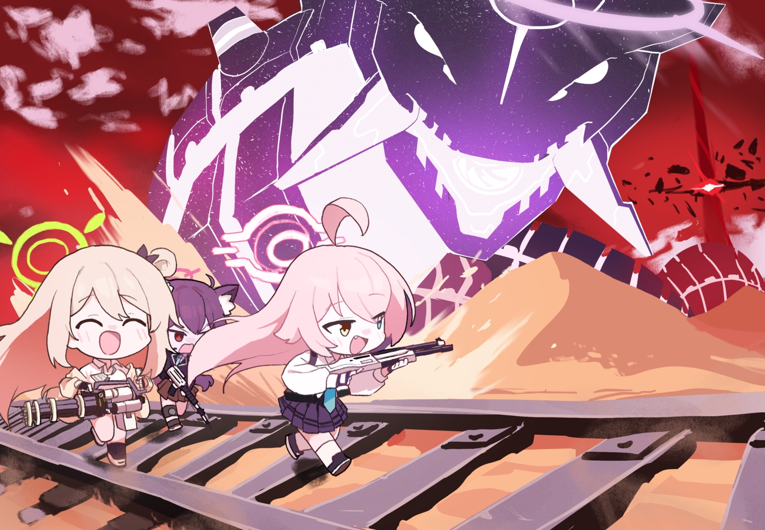 animal_ears, bicolored_eyes, binah_(blue_archive), blonde_hair, blue_archive, blush, catgirl, chibi