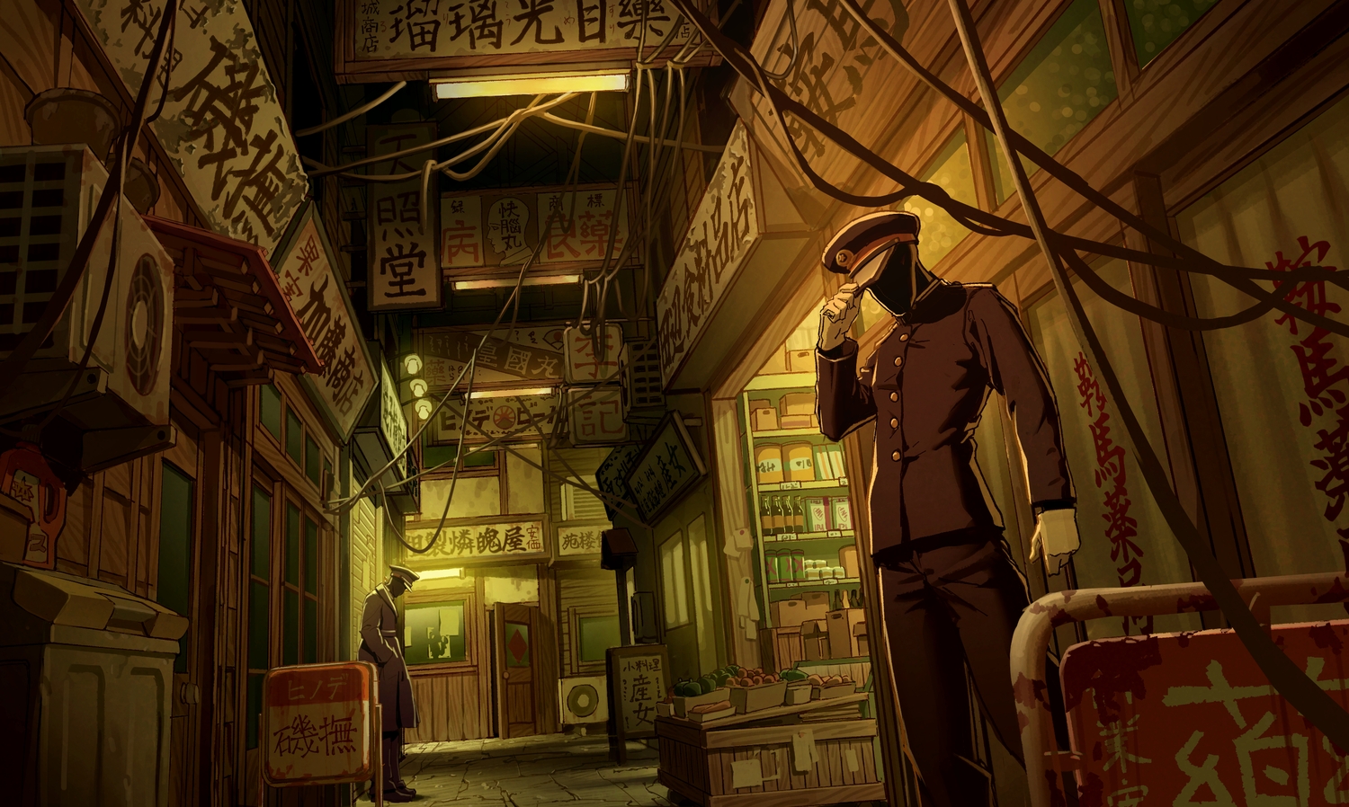 building, drink, food, gloves, hat, original, oukayu, police