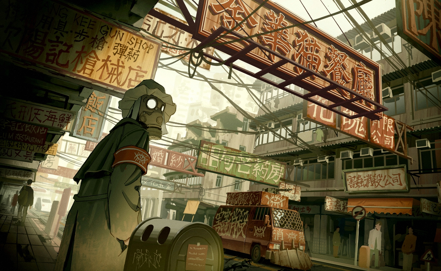 building, car, city, mask, original, oukayu, scenic