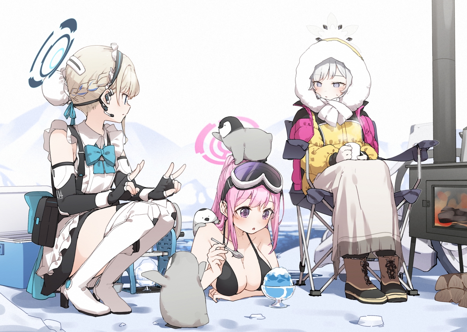 akeboshi_himari, animal, apron, asuma_toki, bikini, blonde_hair, blue_archive, blue_eyes