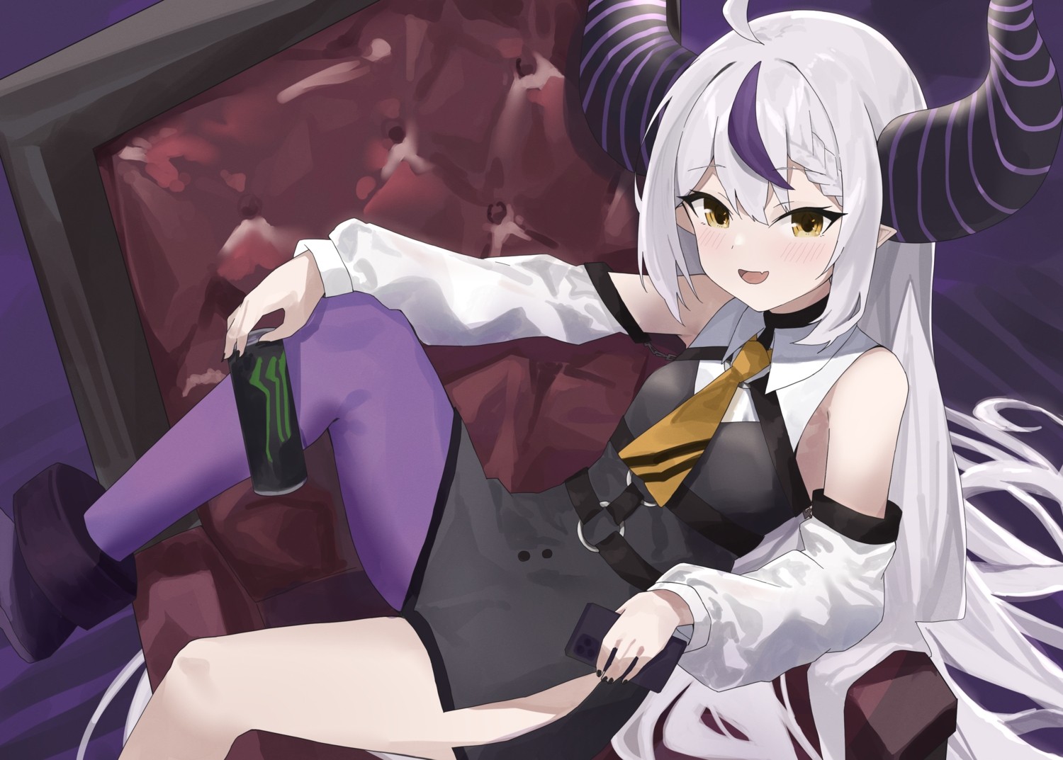 blush, boots, demon, drink, evening_rabbit, fang, flat_chest, garter