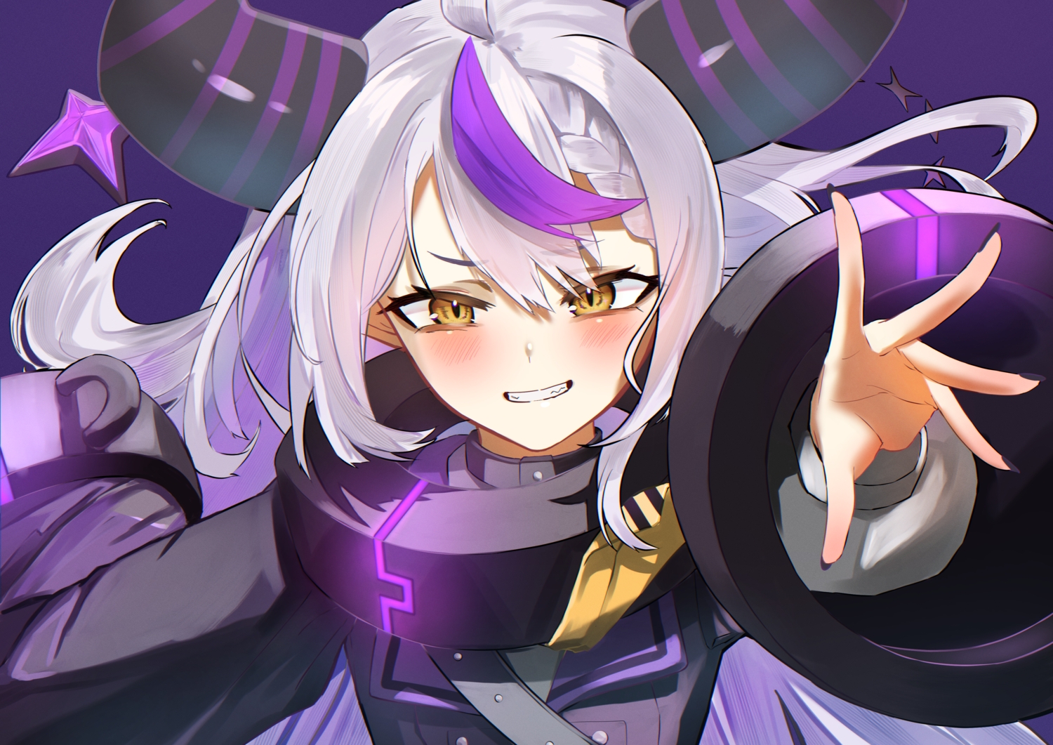 blush, braids, close, demon, dress, futoshi_tanaka, gray_hair, hololive