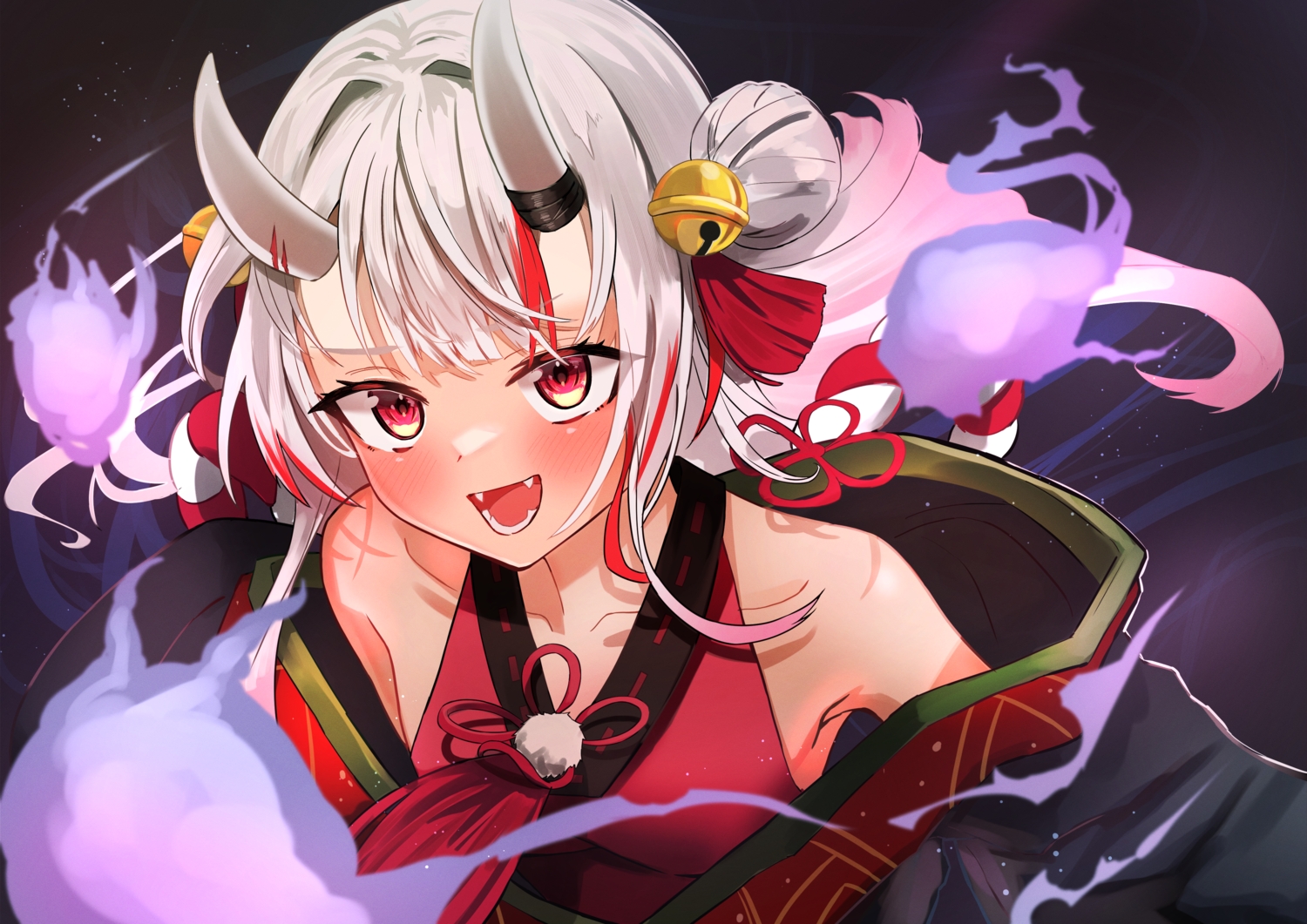 blush, demon, fang, futoshi_tanaka, hololive, horns, japanese_clothes, long_hair