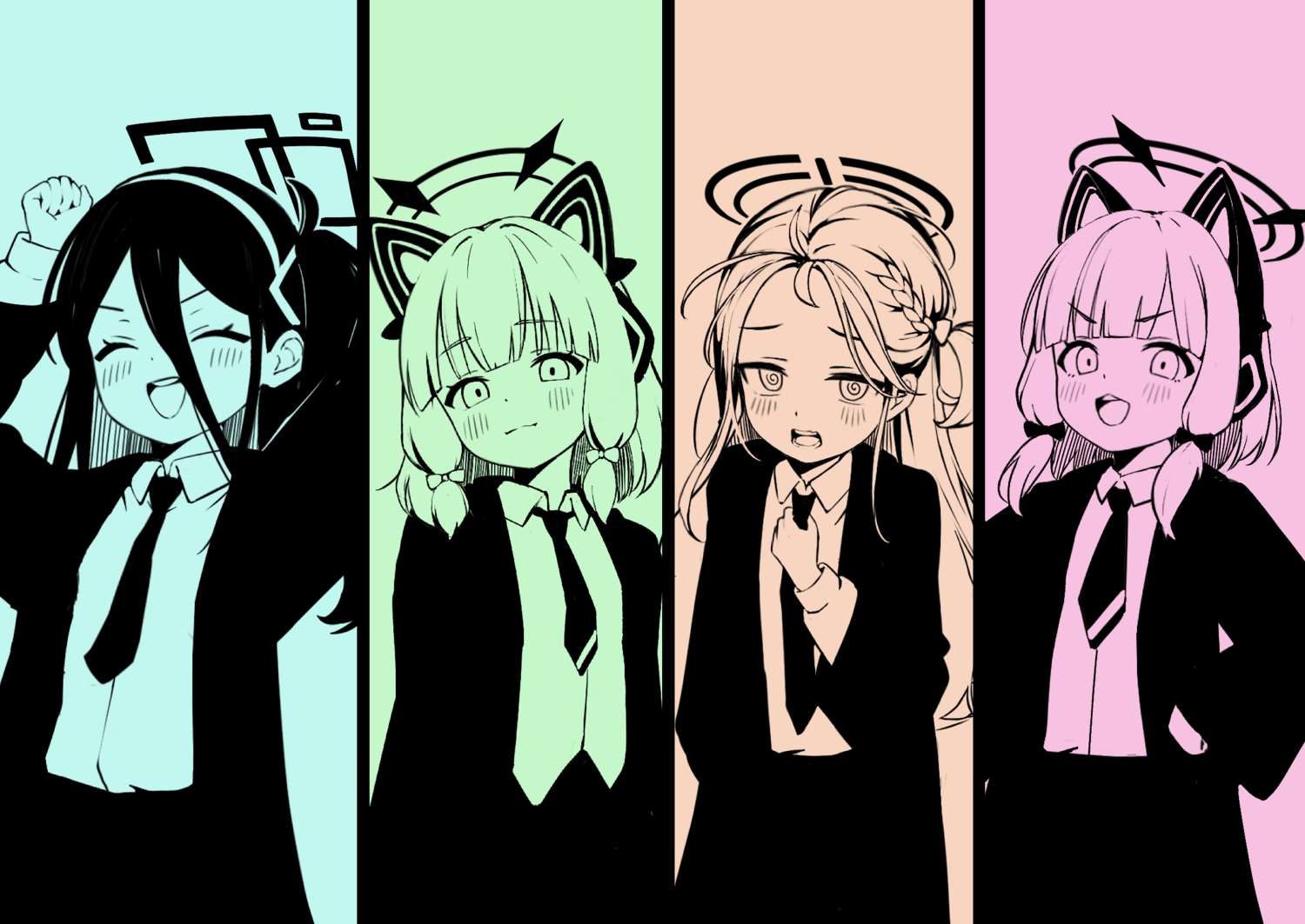 animal_ears, blue_archive, blush, bow, braids, halo, hanaoka_yuzu, headband