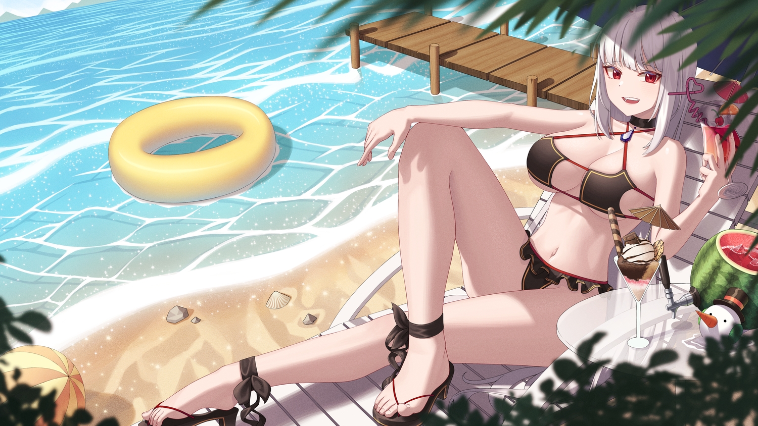 ball, bikini, bintz, breasts, candy, chocolate, choker, cleavage
