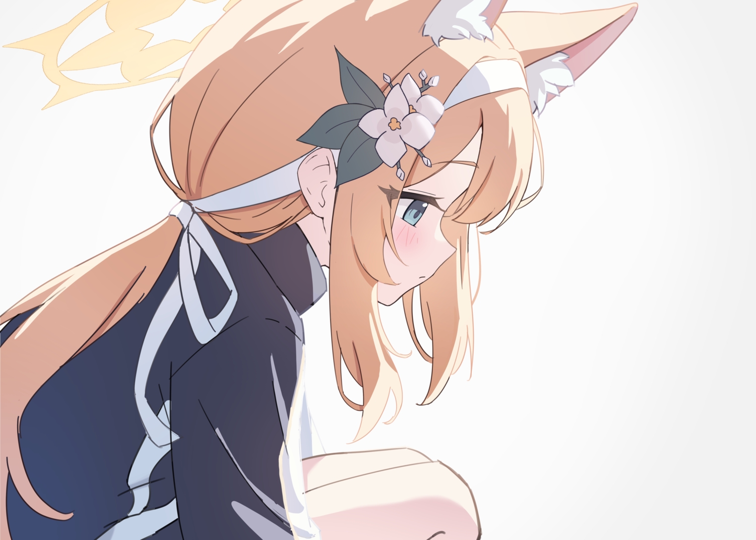 animal_ears, aqua_eyes, blue_archive, blush, catgirl, close, gym_uniform, halo