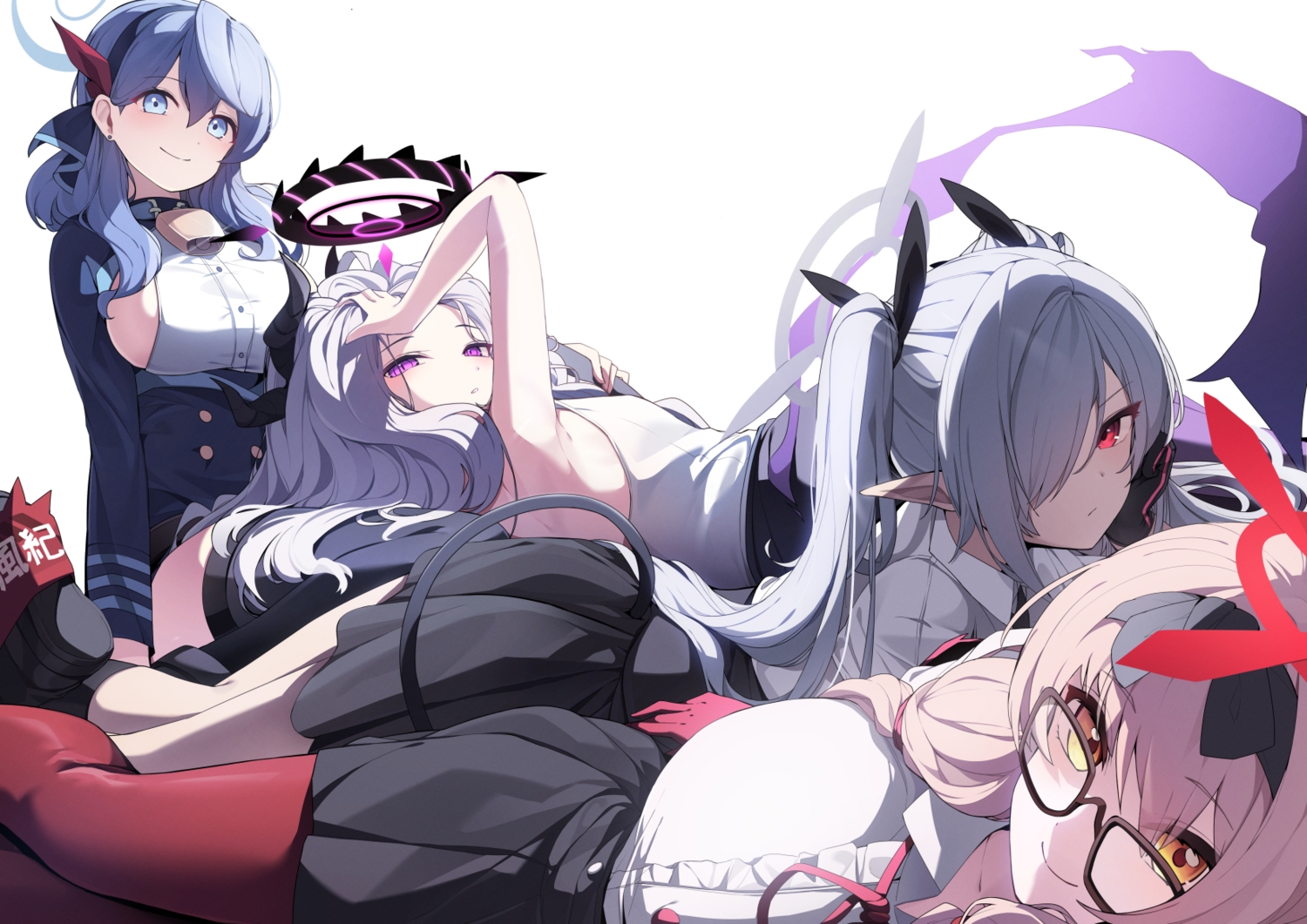aliasing, amau_ako, bell, blue_archive, blue_eyes, blue_hair, breasts, brown_eyes