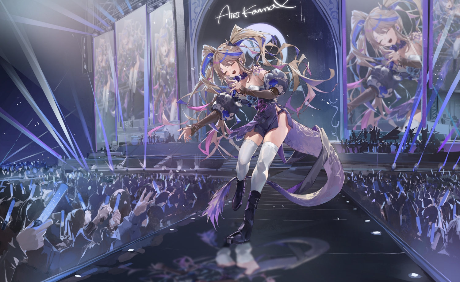 airi_kanna, blonde_hair, blush, boots, chinese_clothes, choker, dainillust, group
