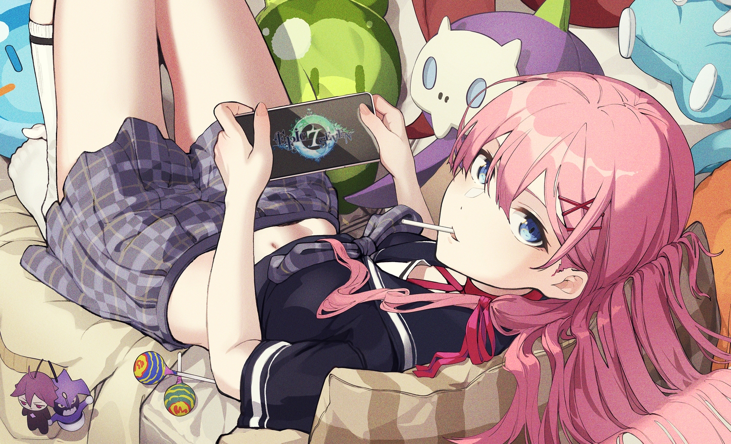 blue_eyes, candy, c-eye, choker, doll, epic7, kneehighs, logo