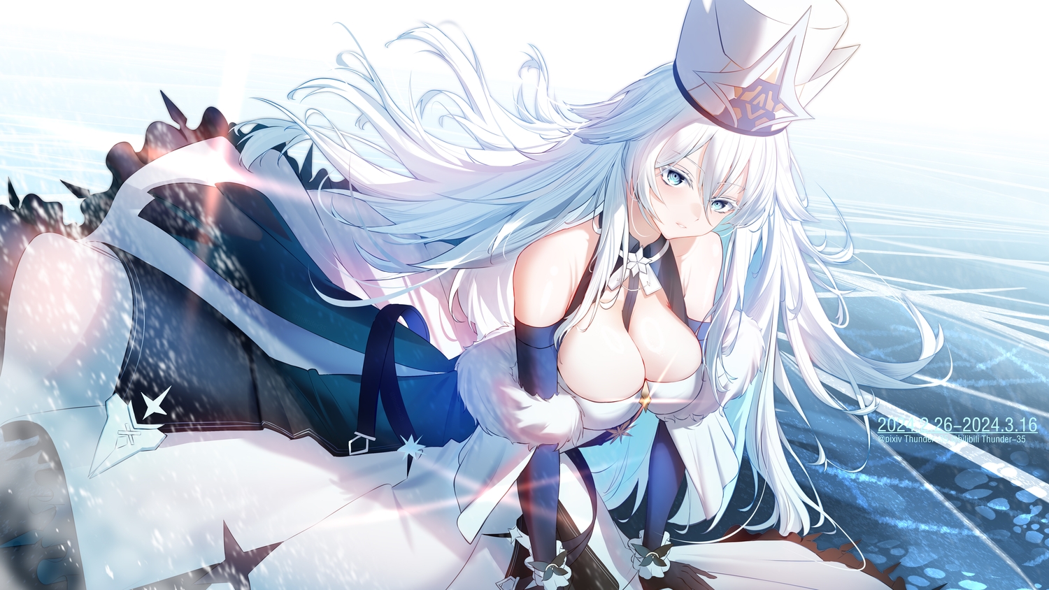 anthropomorphism, azur_lane, blue_eyes, breasts, cleavage, dress, elbow_gloves, gloves