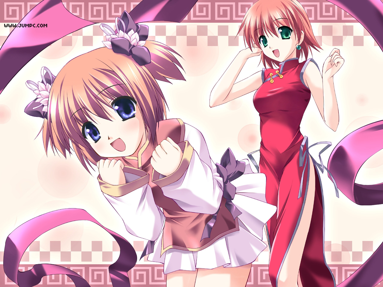 chinese_clothes, chinese_dress, dress, komorebi_no_namikimichi, nakazato_sakura, red_hair, short_hair, twintails, yukizakura_momiji