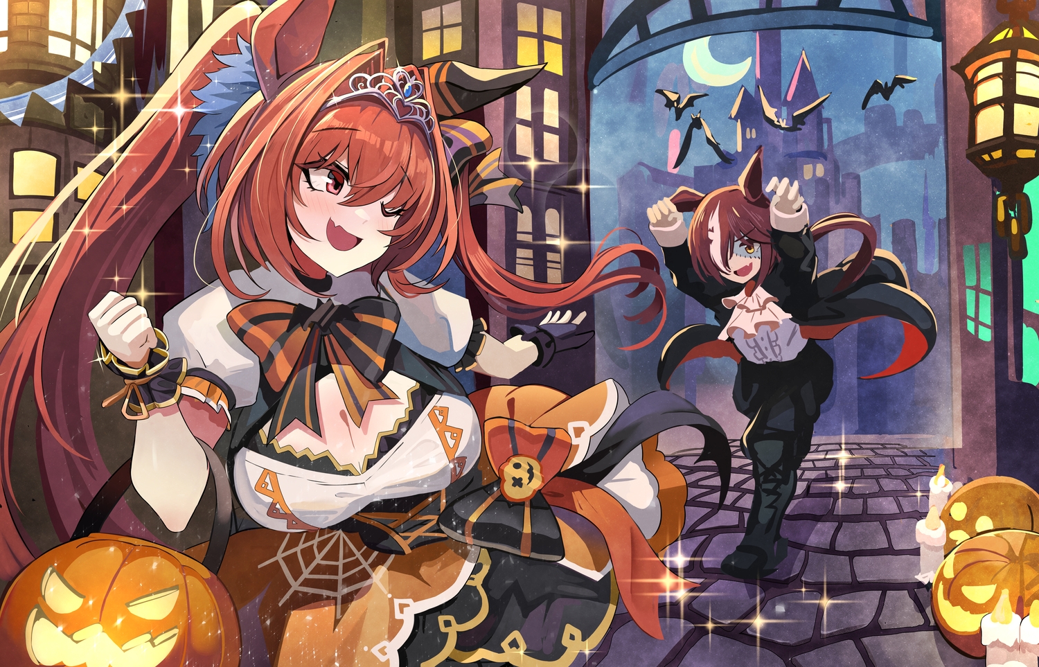 2girls, aliasing, animal, animal_ears, anthropomorphism, bat, blush, breasts
