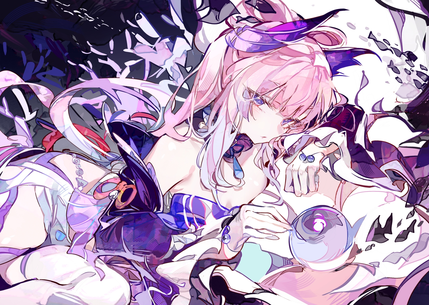 aliasing, ball, blush, bow, cocoballking, genshin_impact, gloves, long_hair