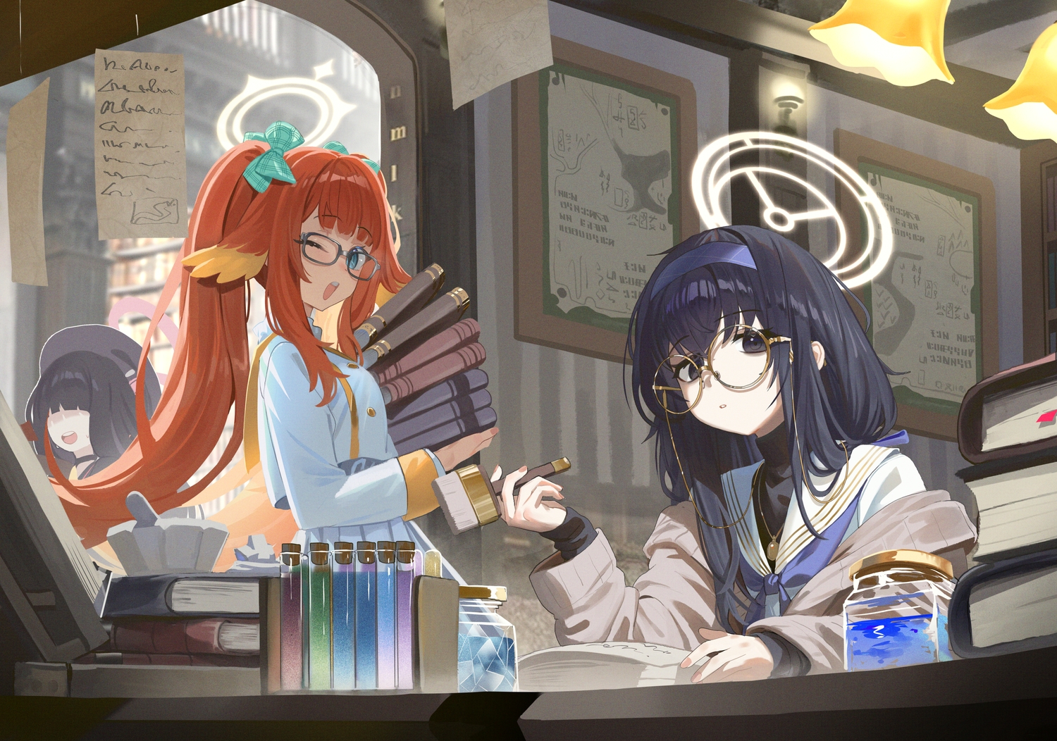 aqua_eyes, black_eyes, black_hair, blue_archive, book, bow, choker, endou_shimiko
