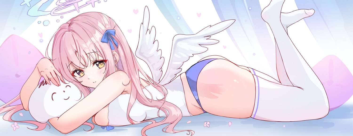 angel, ash_(cat7evy), ass, blue_archive, blush, bow, breasts, cleavage