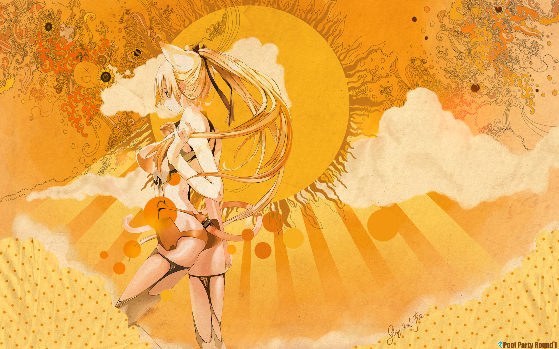 animal_ears, catgirl, houden_eizou, orange, polychromatic