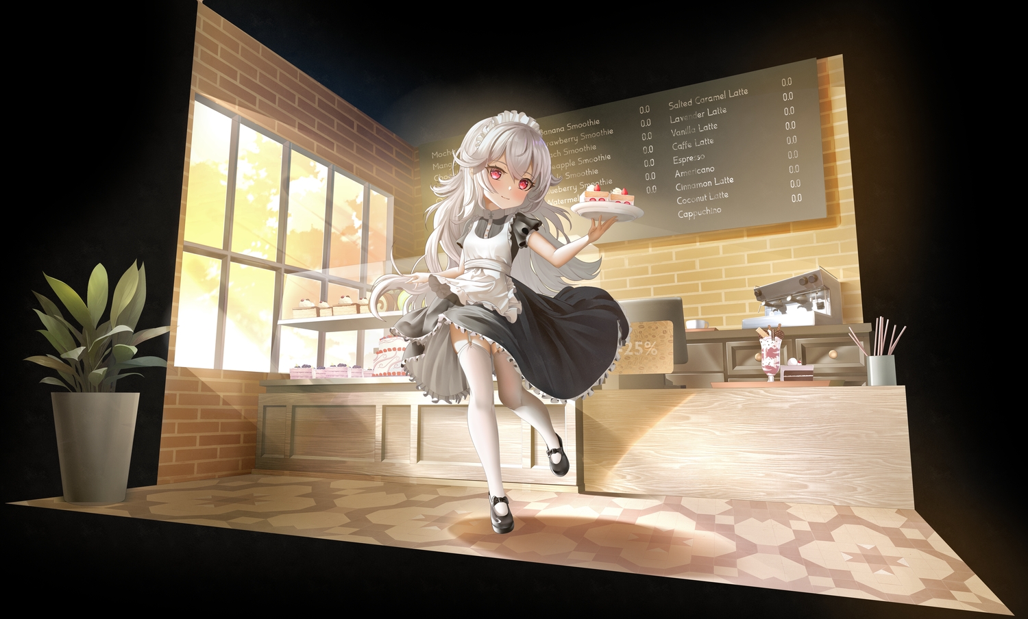 anthropomorphism, apron, azur_lane, cake, cherry, dress, food, fruit