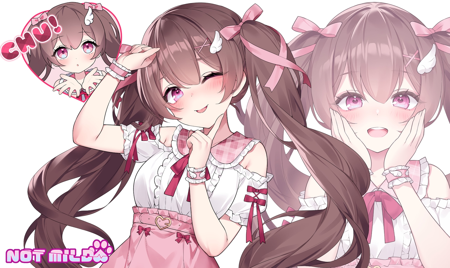 blush, bow, brown_hair, long_hair, original, purple_eyes, ribbons, shirt