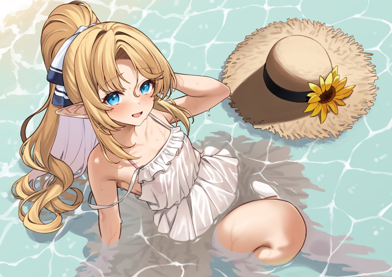 aqua_eyes, bikini, blonde_hair, blush, dress, enjou_kouhai_oshiego_wa_elf_ryuu_ningyo_jinrou, iris_(takunomi), long_hair