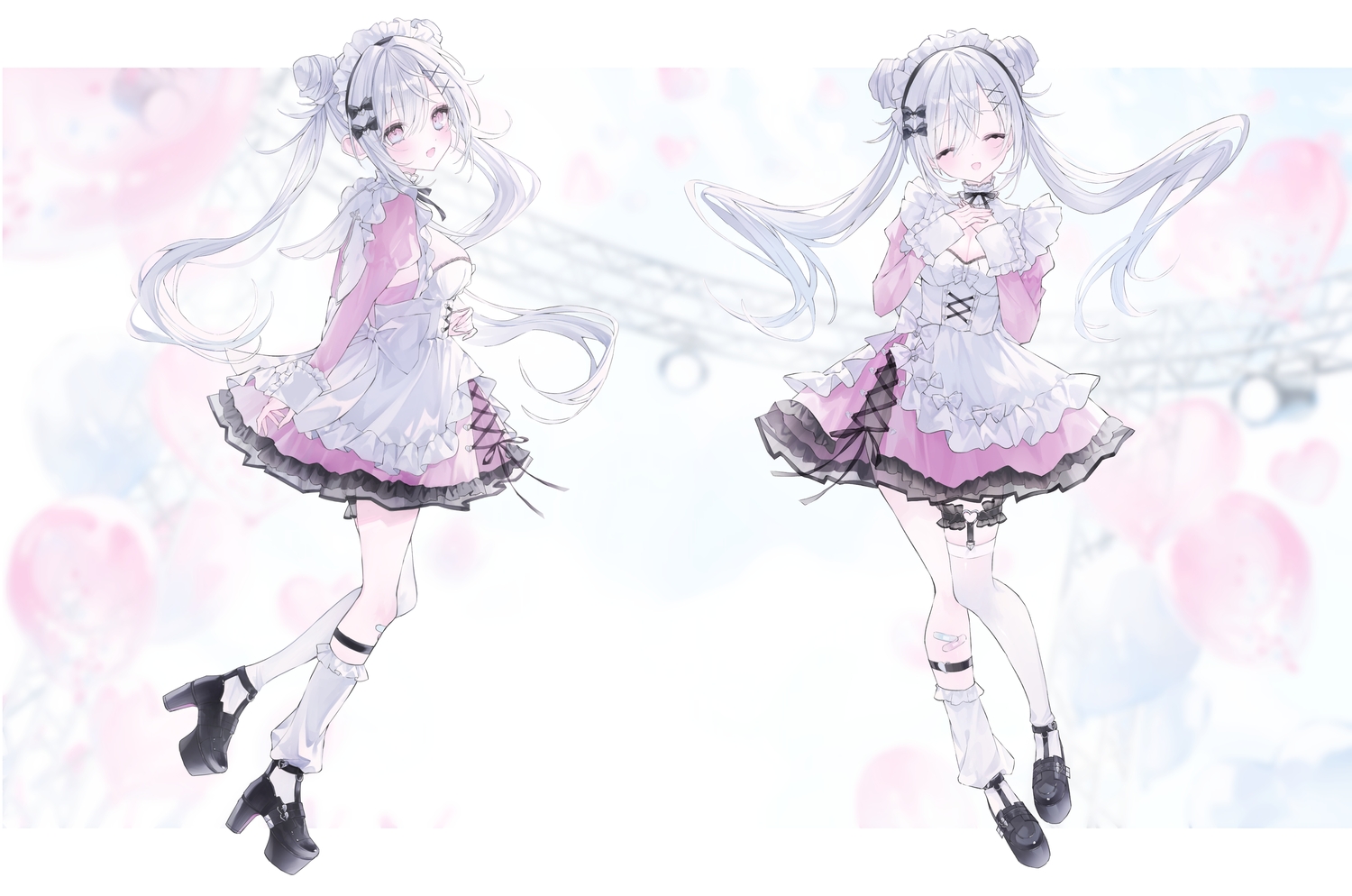 apron, bandaid, bow, breast_hold, breasts, cleavage, corset, dress