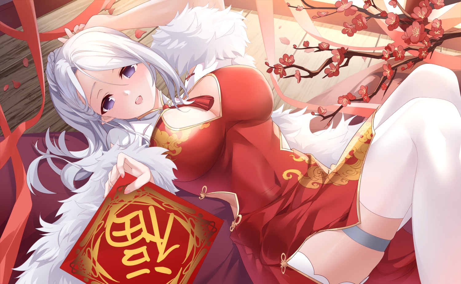 braids, breasts, chinese_clothes, chinese_dress, cleavage, closers, dress, flowers