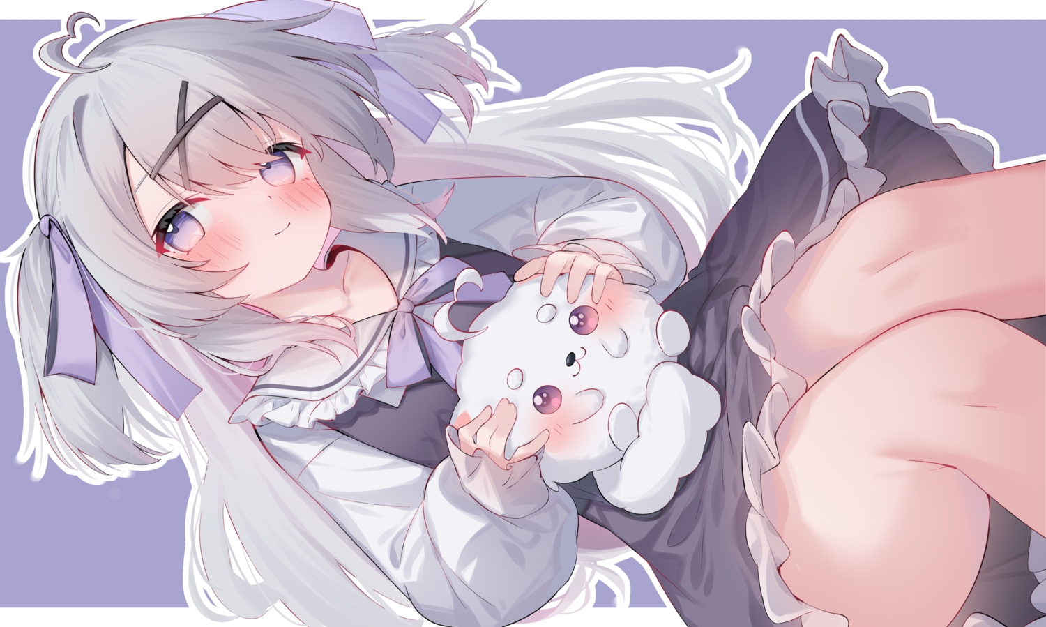 blush, bow, dress, eip_(pepai), gray_hair, loli, long_hair, purple