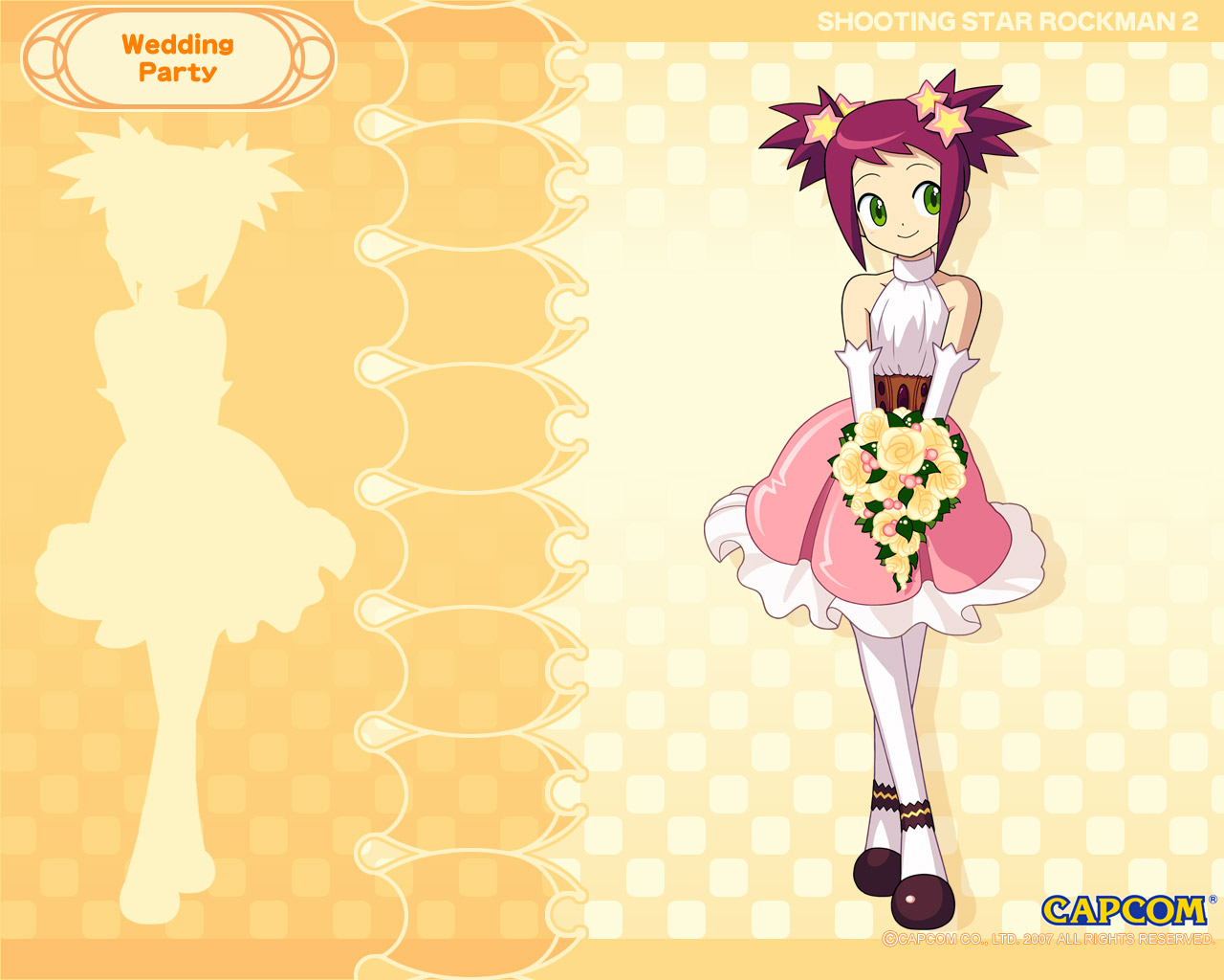 capcom, dress, elbow_gloves, flowers, gloves, green_eyes, hibiki_misora, ishihara_yuuji