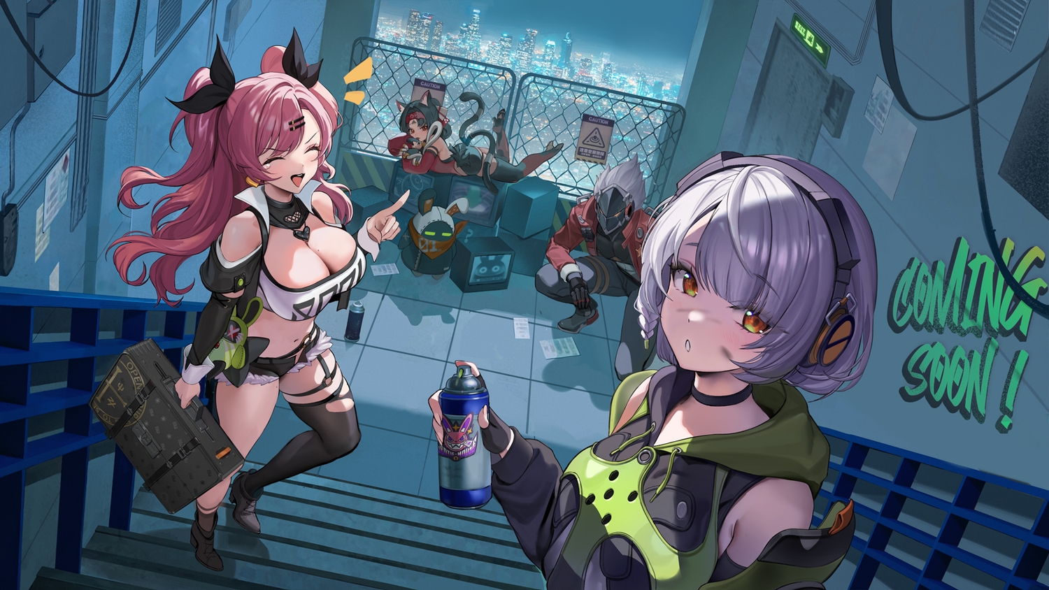 anby_demara, animal_ears, armor, billy_kid, black_hair, blush, boots, breasts