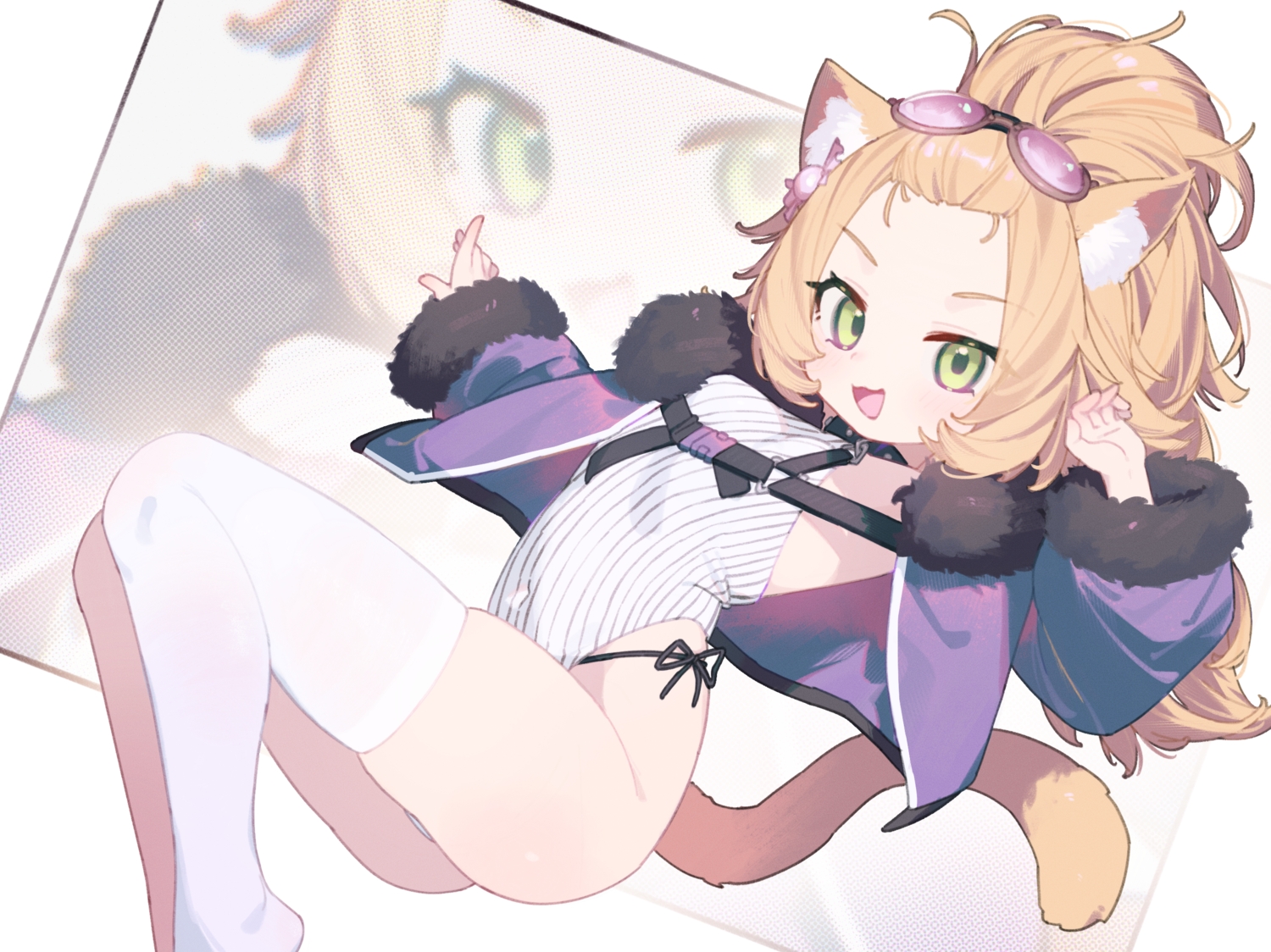 animal_ears, blush, catgirl, cat_smile, collar, green_eyes, leotard, loli